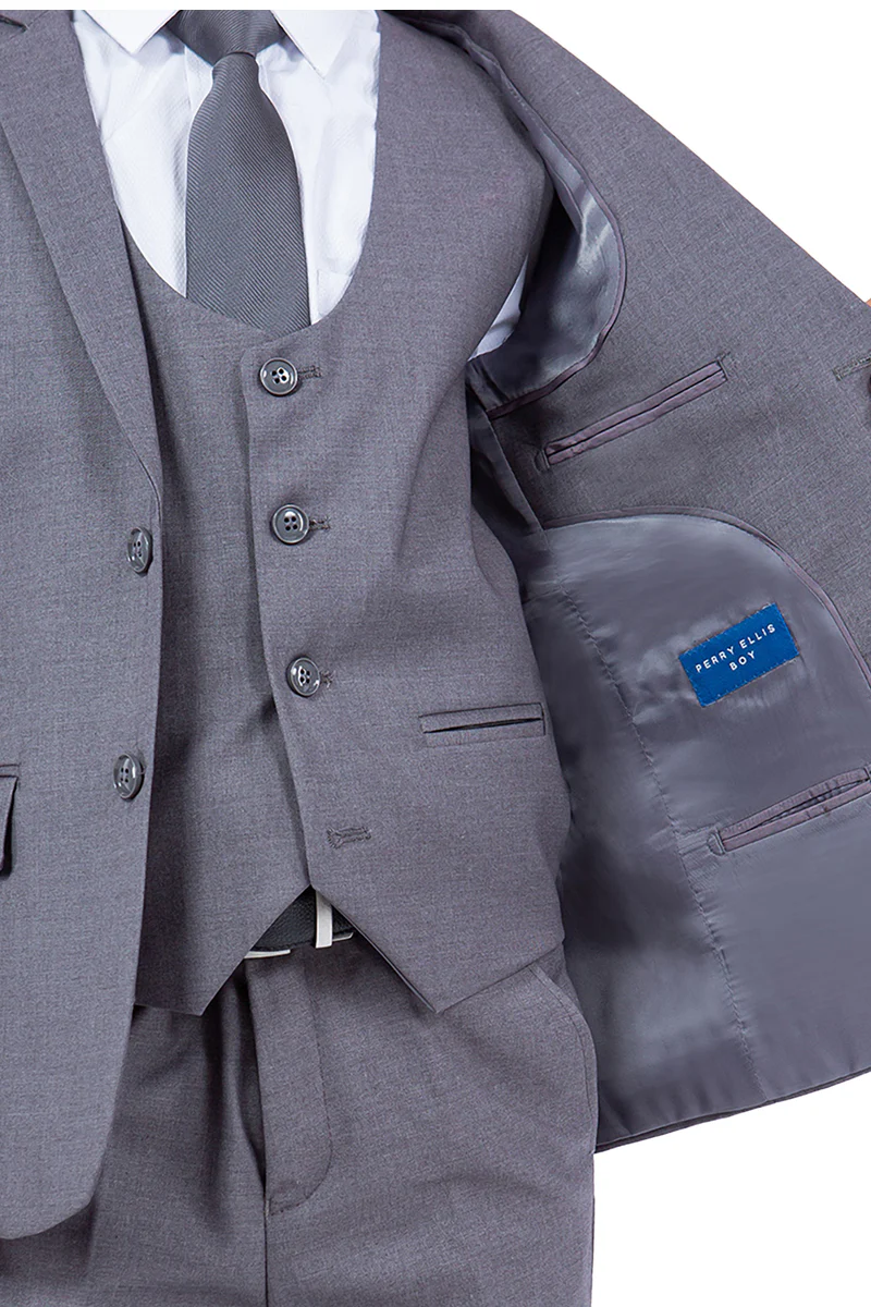 Perry Ellis Vested Boy's Wedding Suit in Medium Grey - Image 4
