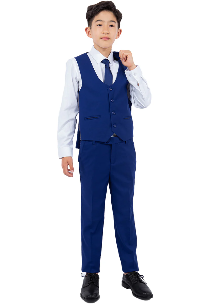 Perry Ellis Vested Boy's Wedding Suit in Royal Blue - Image 3