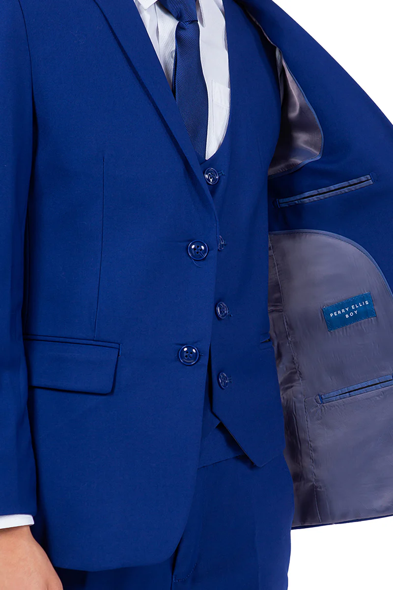 Perry Ellis Vested Boy's Wedding Suit in Royal Blue - Image 4