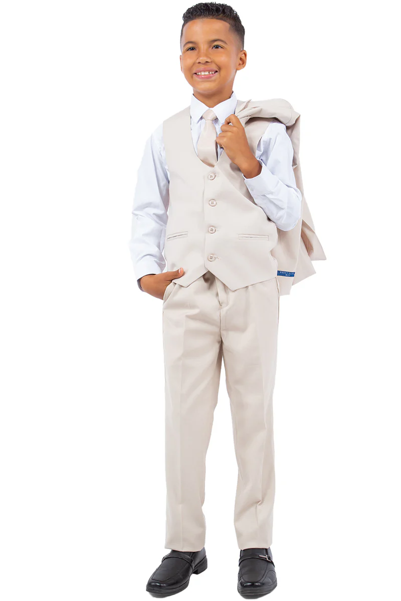 Perry Ellis Vested Boy's Wedding Suit in Tan - Image 3